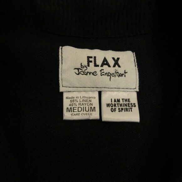 FLAX Jeanne Englehart Womens Linen Rayon Button Up Blouse Top size M Black - Picture 3 of 8